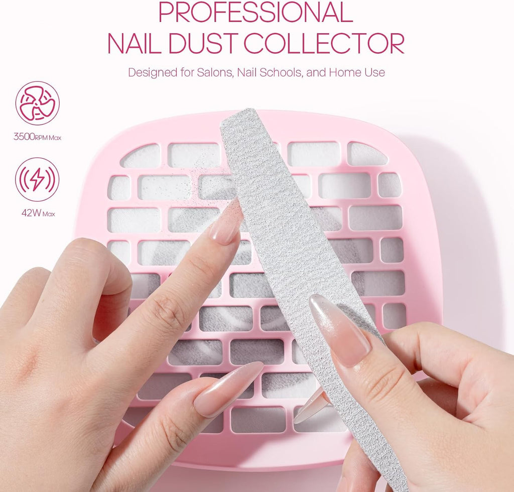 Pink Nail Dust Collector with 10 Filter Pads for Nail Art Beginners