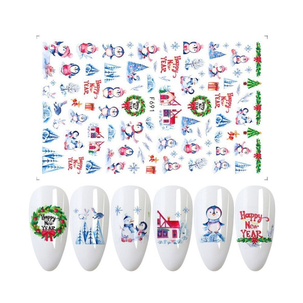 Holiday Snowman Penguin Reindeer Nail Stickers Set for Christmas and New Year