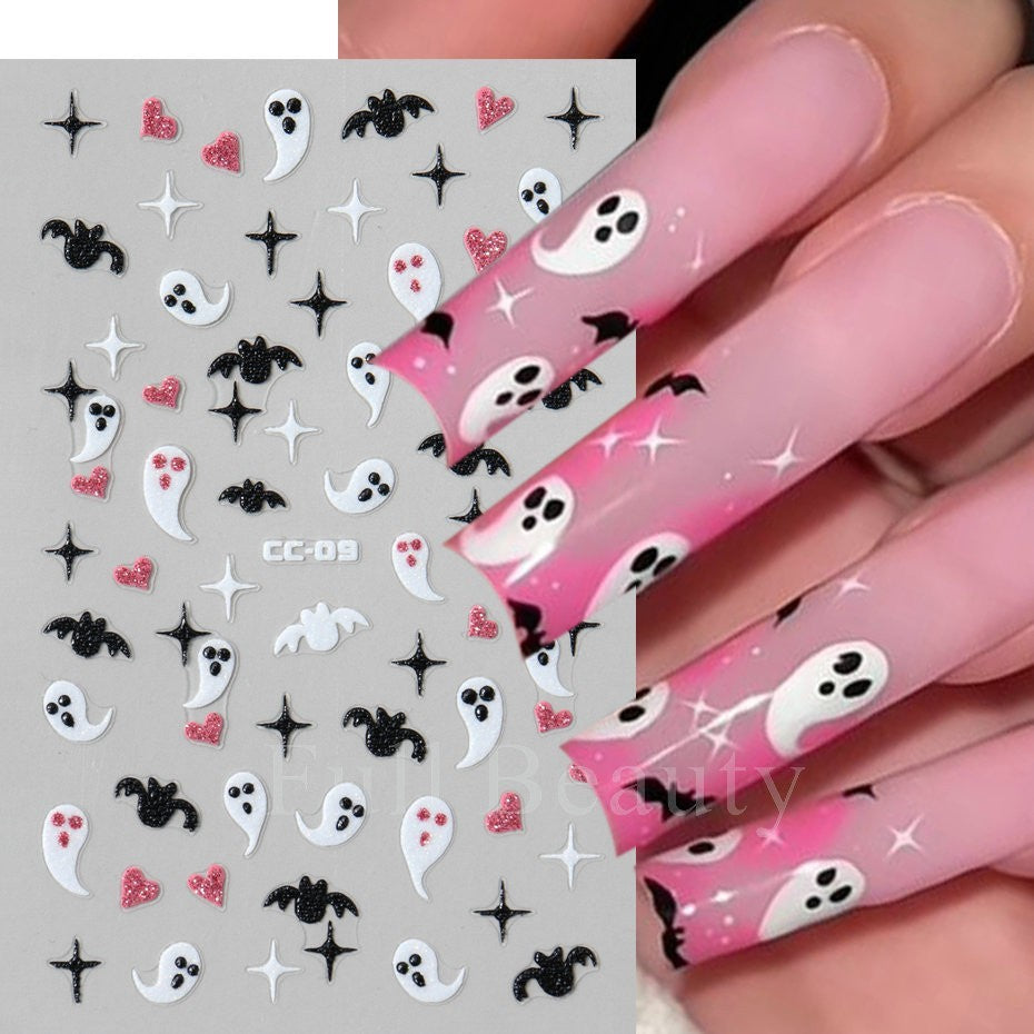 Glow in The Dark Halloween Nail Decals Ghost Spider Web Skull - 4 Sheets