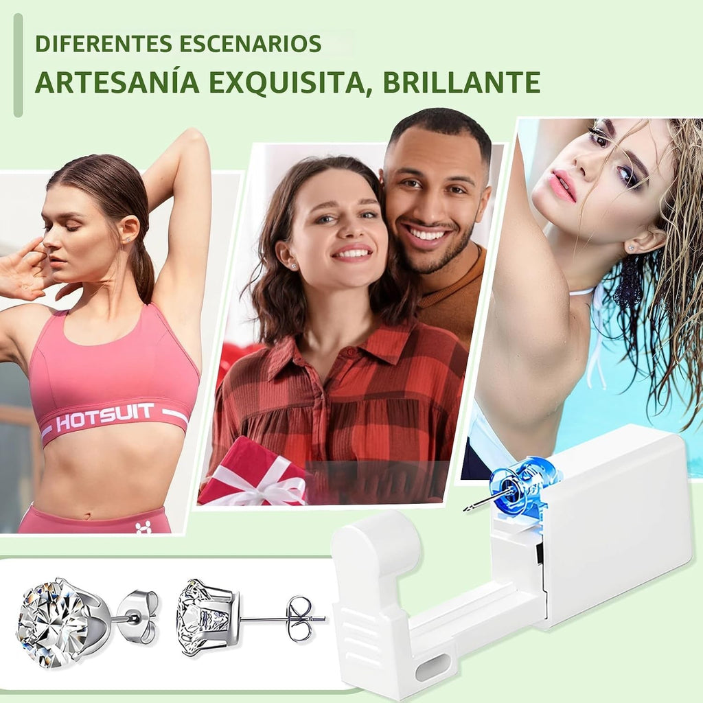 Ear Piercing Kit with 8 Autodestroy Pistols and Cubic Zirconia Earrings