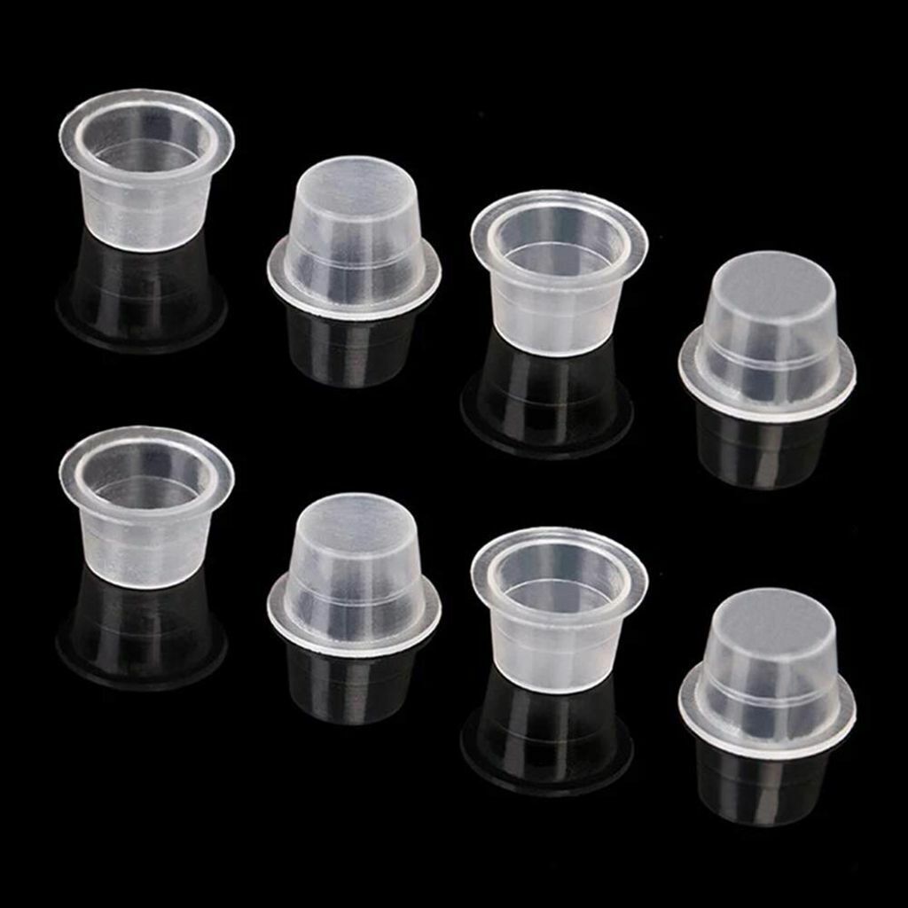 Tattoo Ink Cups, Plastic Pigment Cups Set, 100-500 Pcs, Trapezoid Design, Various Sizes