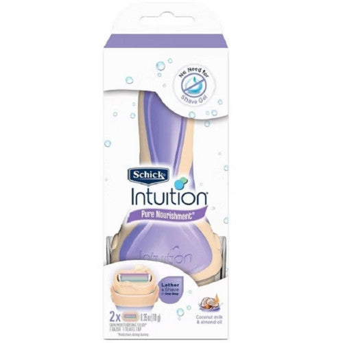Shick Intuition Pure Nourishment Razor Handle + 2 Cartridges - Men & Women