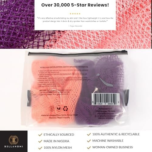 African Exfoliating Net Sponge 2-Pack - 45" Long Back Scrubber, Quick-Dry Nylon