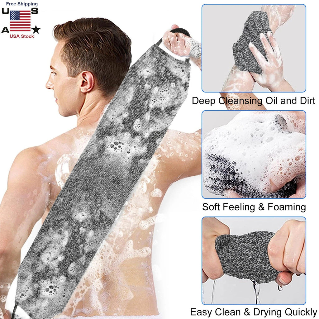Exfoliating Back Scrubber Towel Set - Stretchable Dual-Side Body Wash Cloths