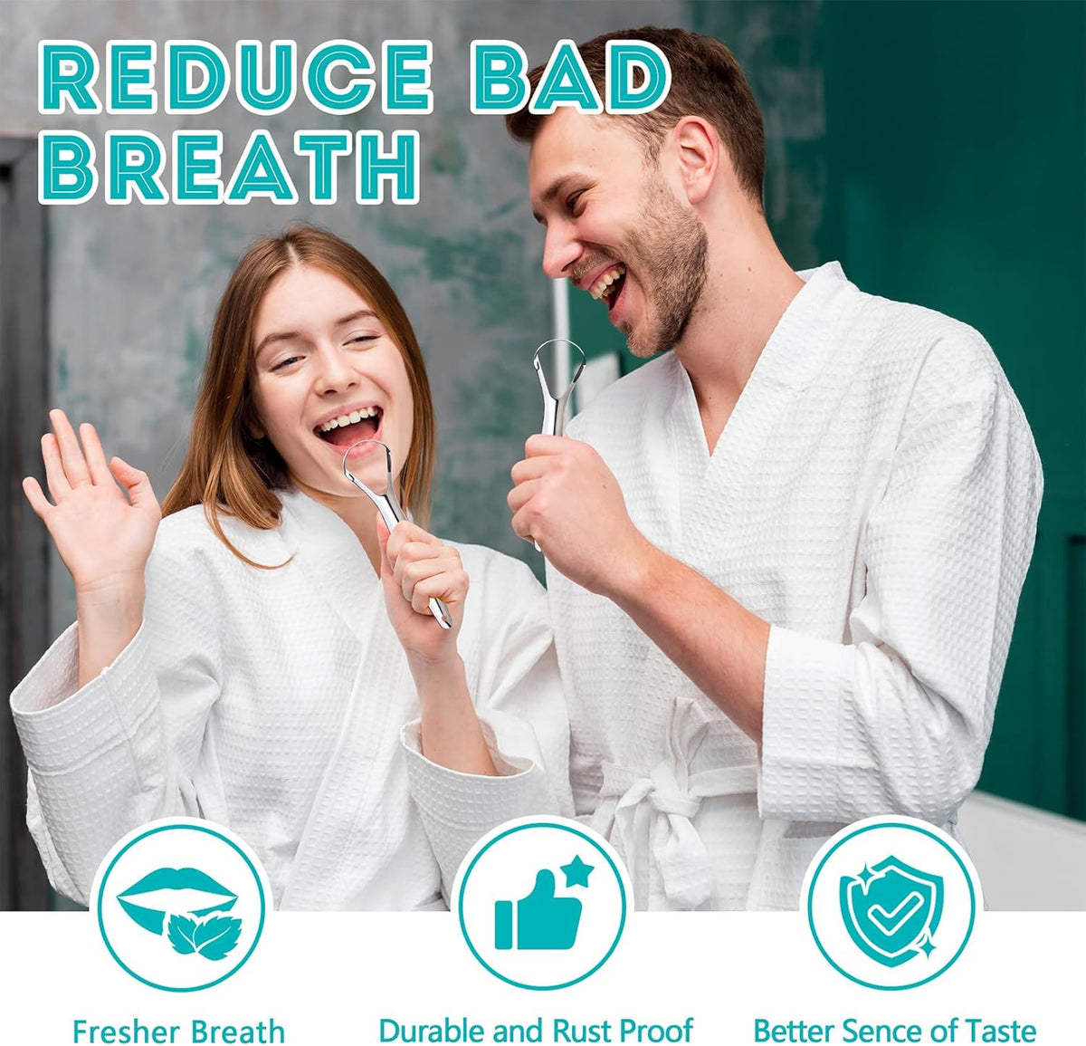 Stainless Steel Tongue Scraper 2 Pack - Oral Hygiene Cleaner with Travel Case