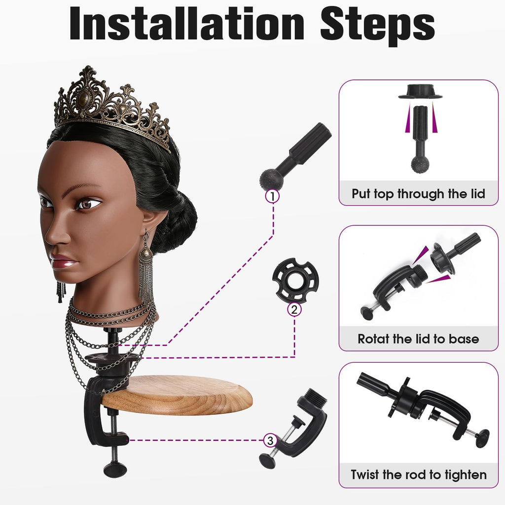 Professional Human Hair Mannequin Head for Hair Styling & Training, 26 Inch Black