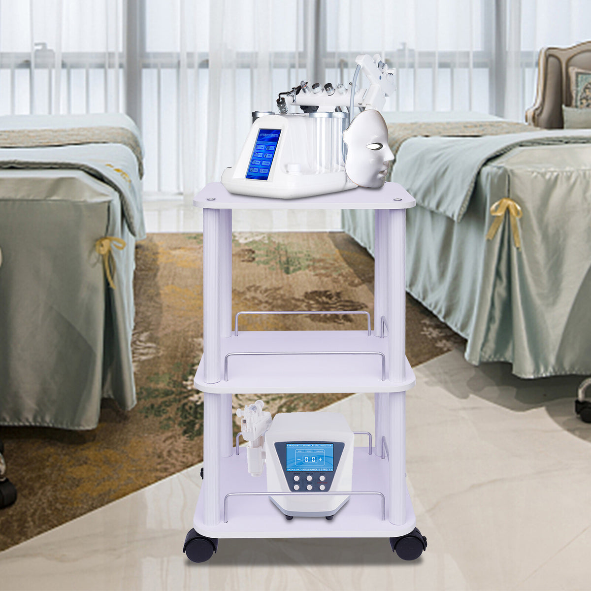 Salon Spa Beauty Equipment Trolley Cart with 3 Layers and 360° Rotating Wheels