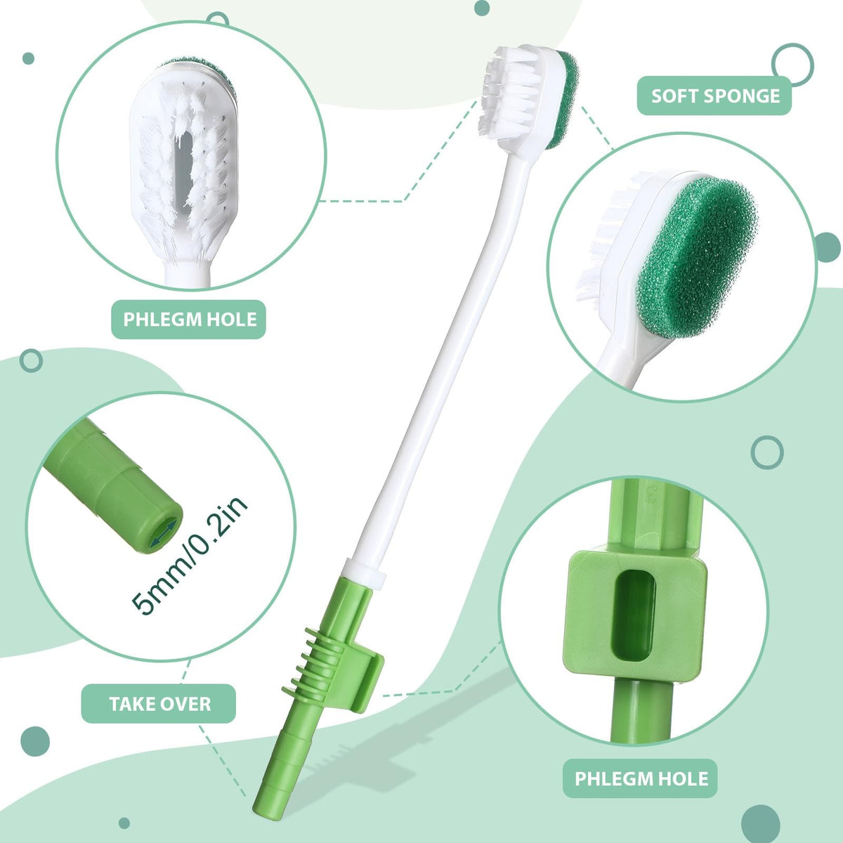 Disposable Suction Toothbrush Set - 10 Green Oral Care Swabs, 7.09 Inch