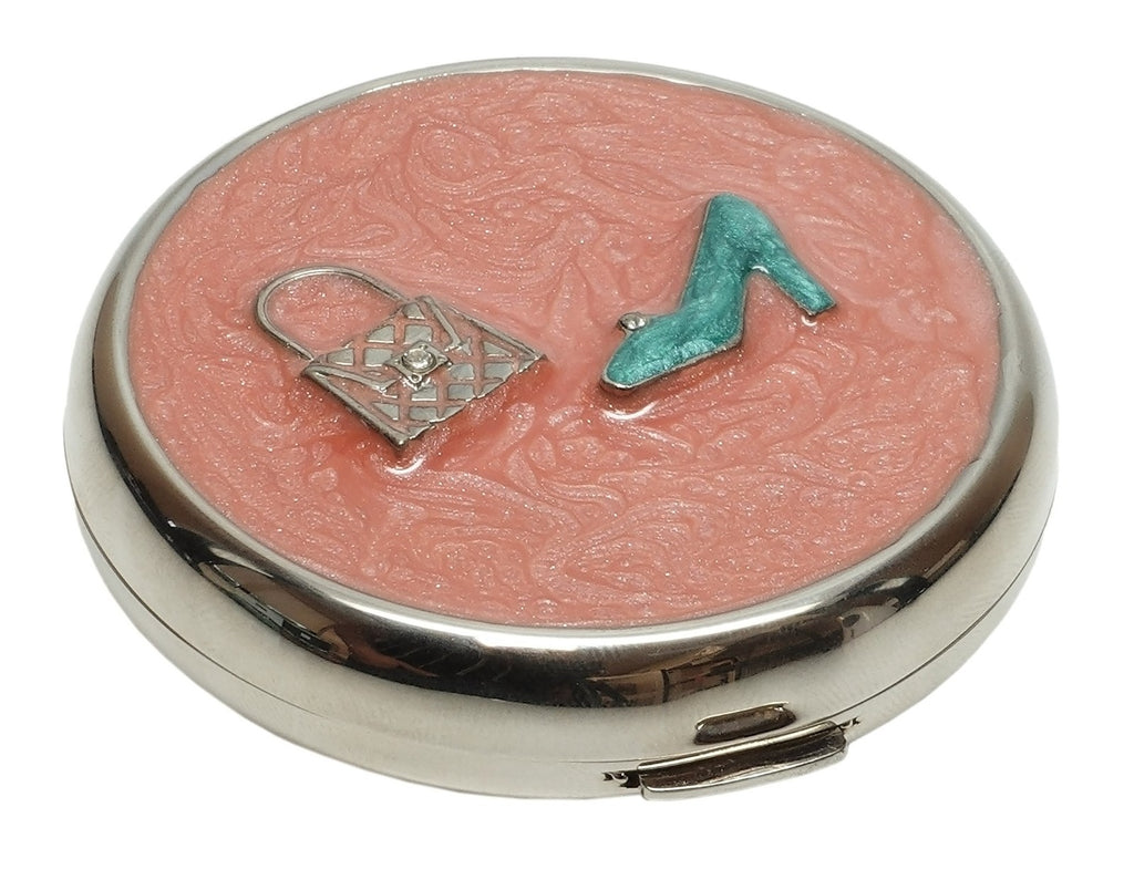 European Handmade Magnifying Mirror in Black Purse with High Heel Design