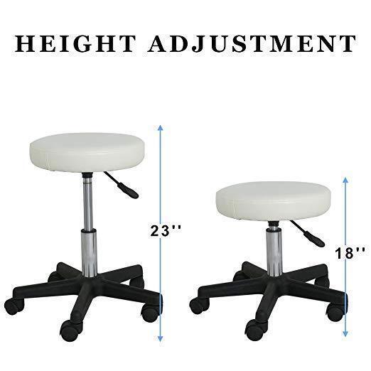 Hydraulic Adjustable Salon Stool with Swivel Seat and Wheels - White