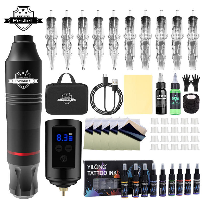 Wireless Tattoo Machine Pen Kit with 1500mAh Battery Upgrade - Cordless Rotary Tattoo Pen