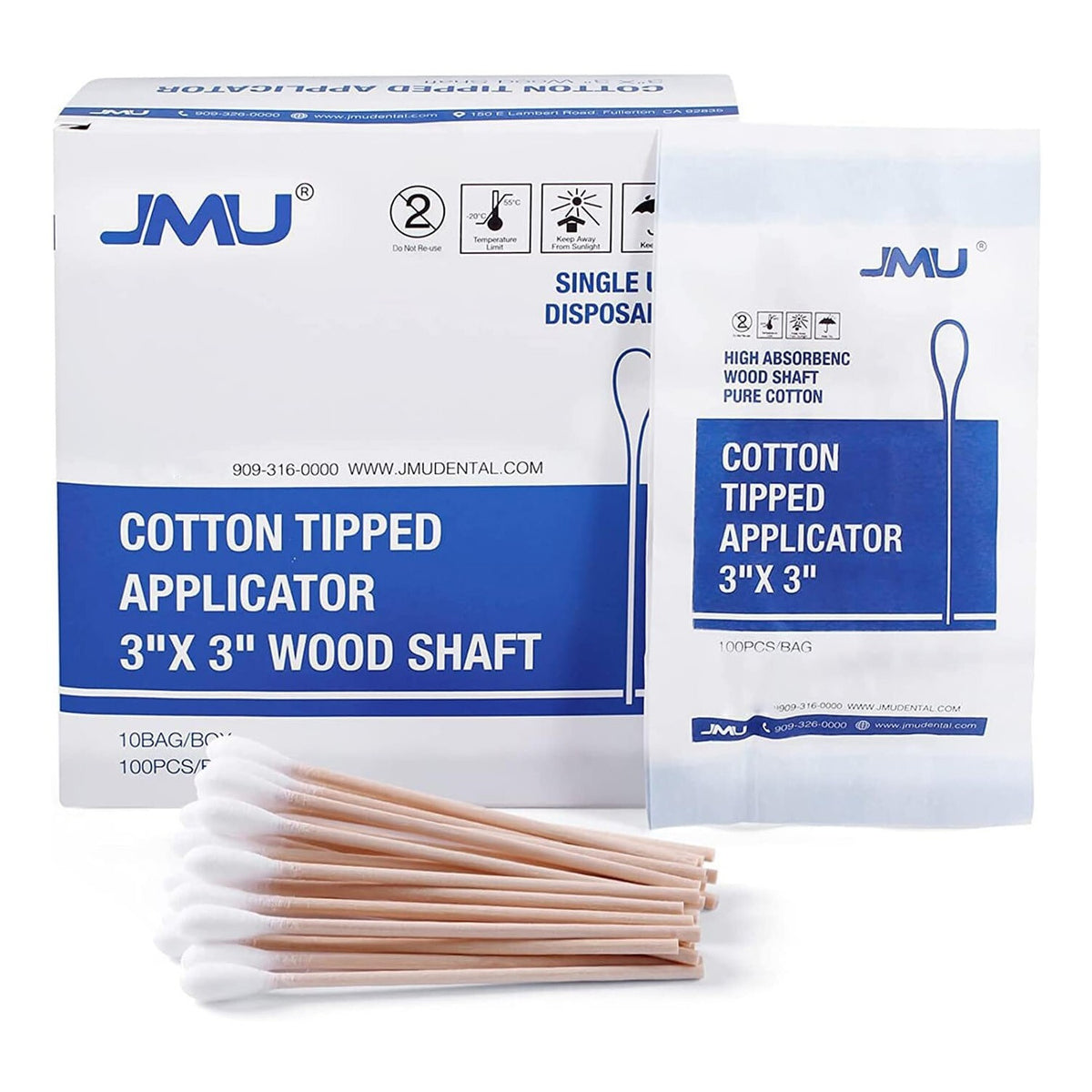 Long Cotton Swabs 3 Inch Wooden Handle Medical & Cosmetic Applicators 1000 pcs