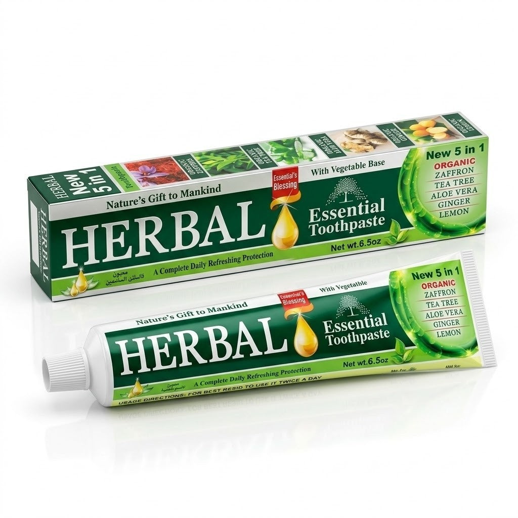 Herbal 5-in-1 Natural Toothpaste with Saffron Tea Tree Aloe Non-Fluoride