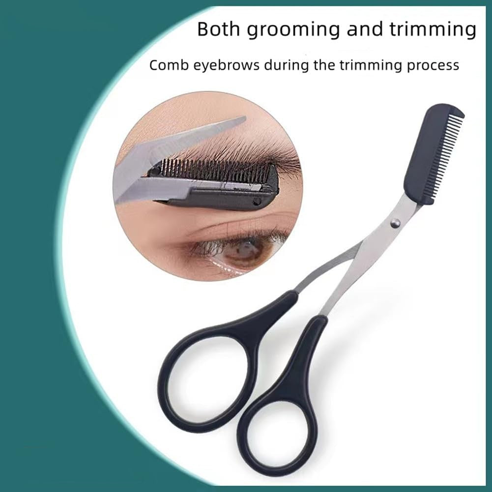 Eyebrow Trimmer Scissors with Comb - Stainless Steel Makeup Grooming Tool