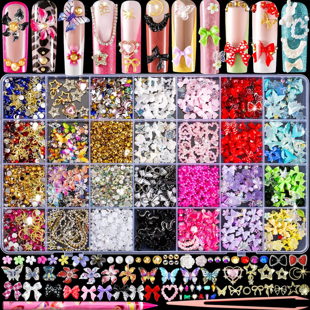 3D Nail Charms & Gems Set with Butterflies Stars for Nail Art - 8000 Pieces
