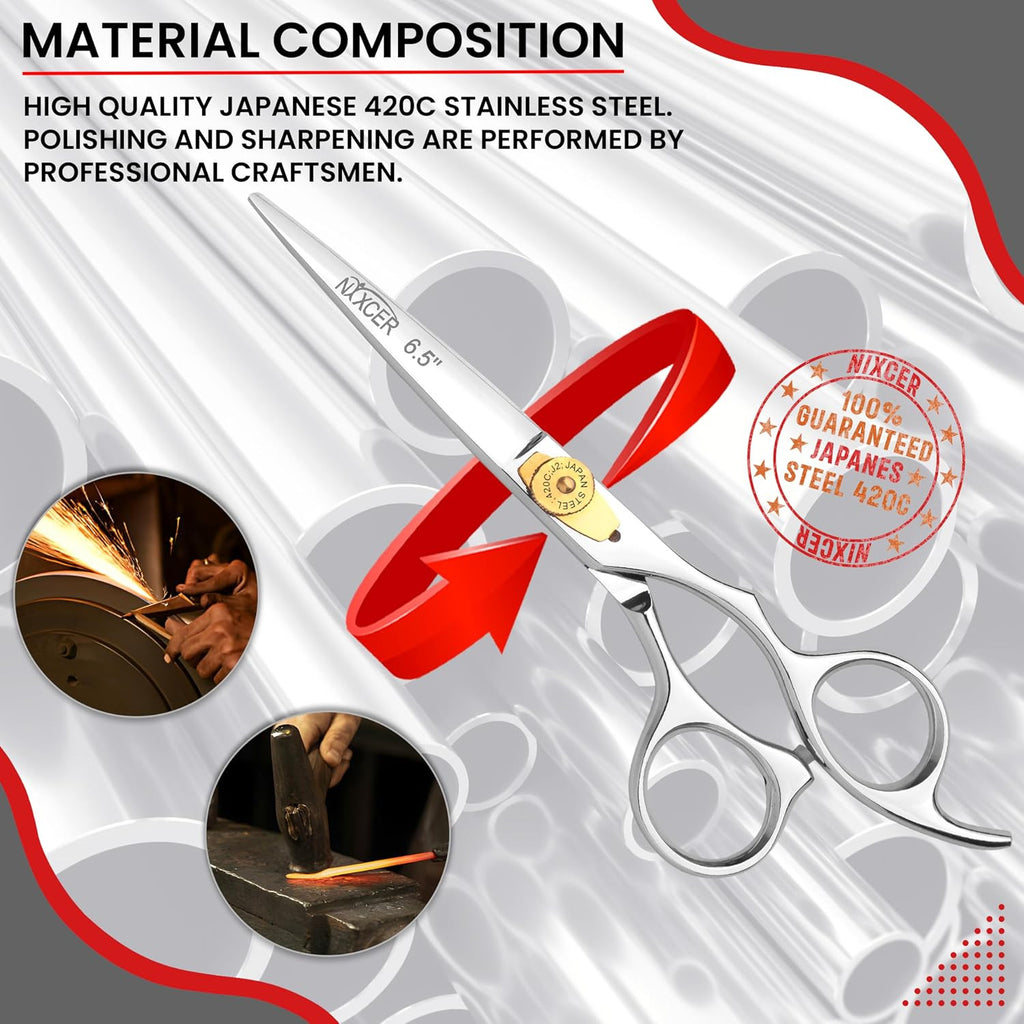 Professional Hair Cutting Scissors - 6.5 Inch Hairdressing Shears, Silver