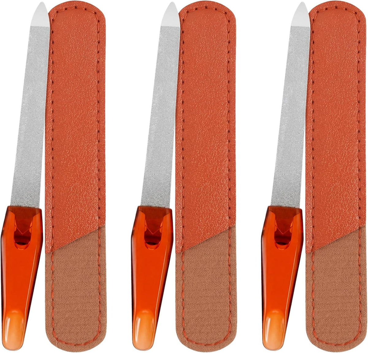 Metal Nail File Set with Sharp Pointed Tips & Leather Sheath Case - 3 Pack, 5 Inch