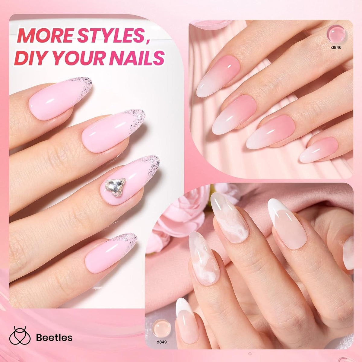Jelly Gel Nail Polish Set - 6 Sheer Nude Pink & Milky White Colors for Manicure
