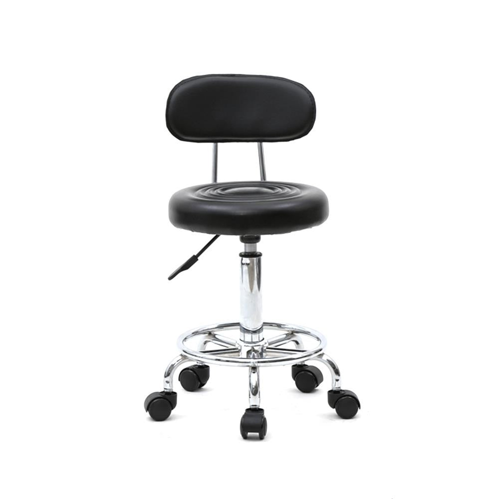 Adjustable Hydraulic Salon Stool with Swivel & Wheels - Black PU Leather