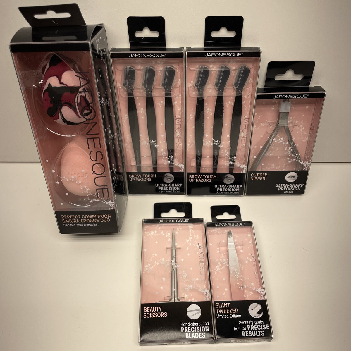 Beauty Tool Set with Cuticle Nippers Tweezers Scissors Face Sponge & Razors