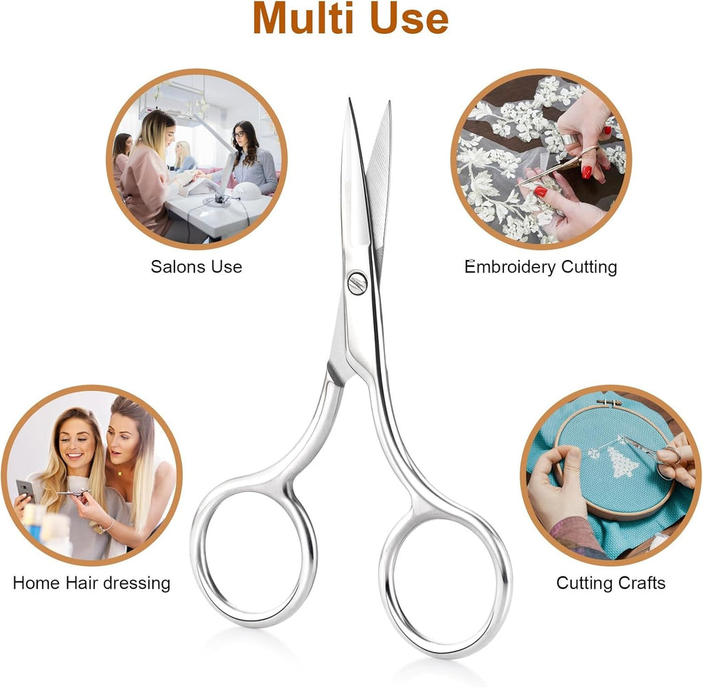 Professional Eyebrow & Facial Hair Scissors Set - Stainless Steel 2-Pack