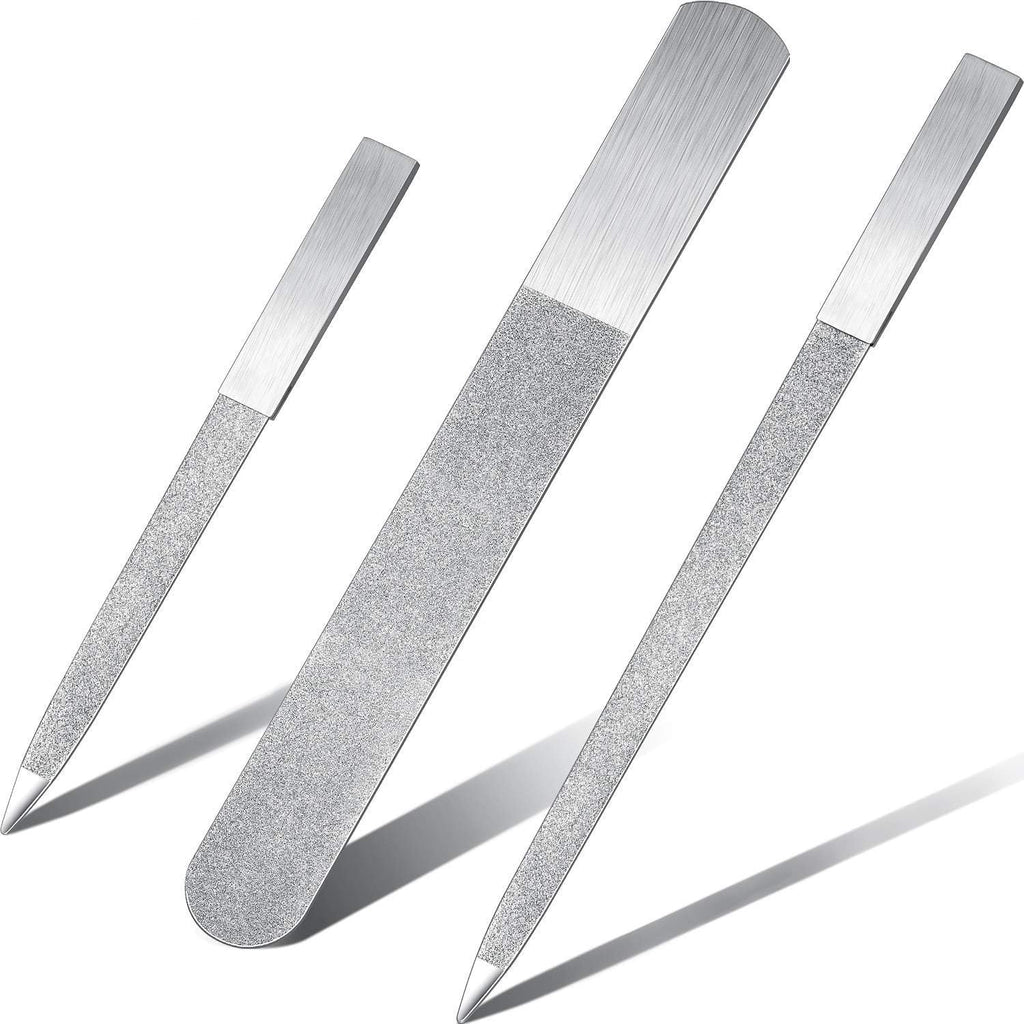 Stainless Steel Diamond Nail File Set - Double-Sided Manicure Tools, Reusable & Washable