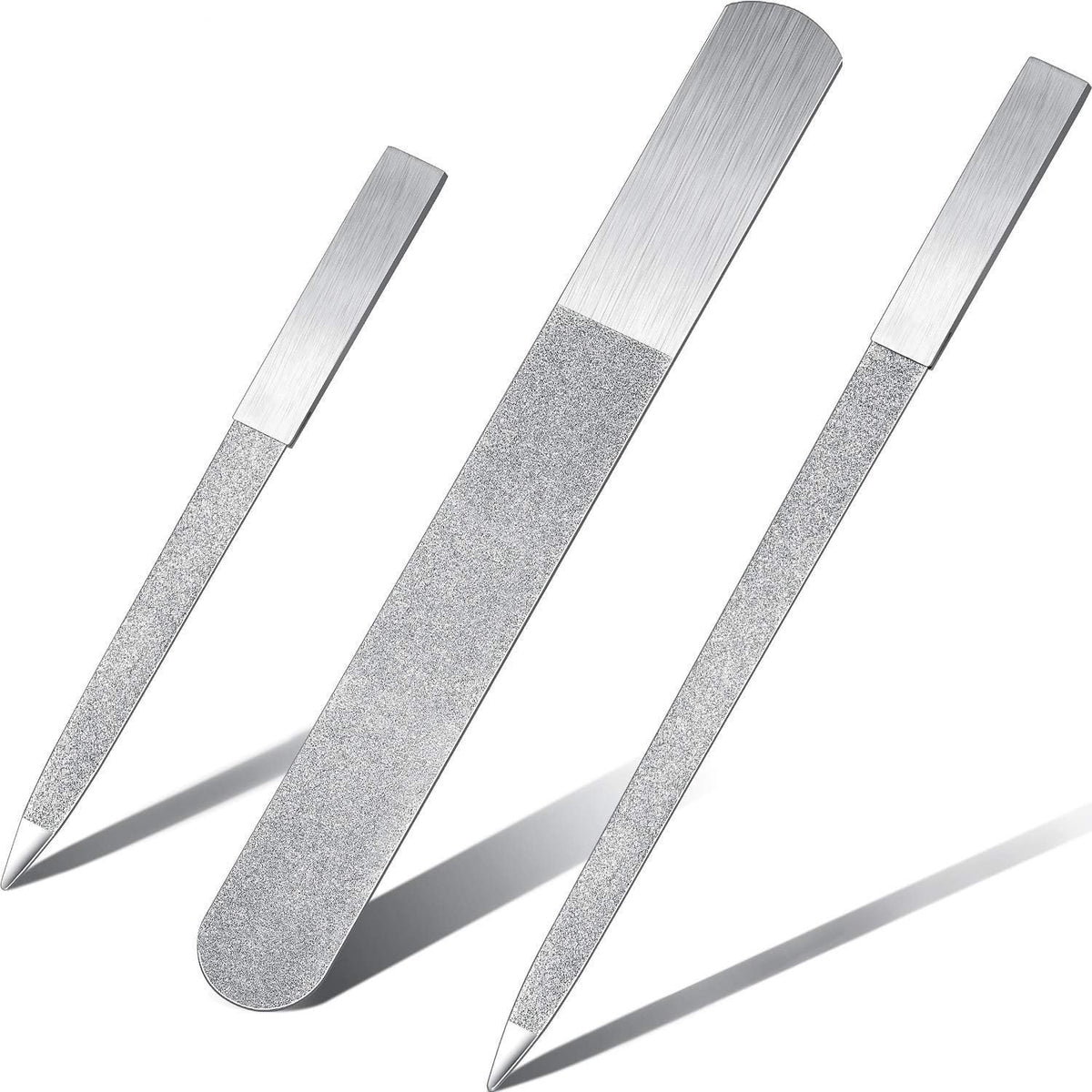 Stainless Steel Diamond Nail File Set - Double-Sided Manicure Tools, Reusable & Washable