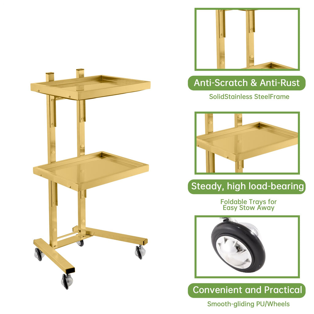 Salon Rolling Trolley Cart with Stainless Steel Frame and Lockable Wheels