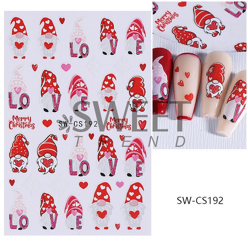 2Pcs Leopard Christmas Gnome Nail Art Stickers Self-Adhesive Decals