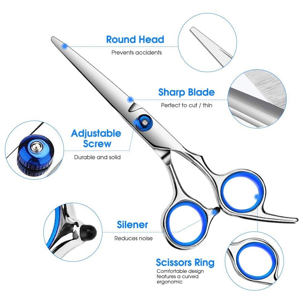 Professional Hair Cutting Scissors Kit - 10 Pcs Stainless Steel Hairdressing Shears Set for Salon & Home Use