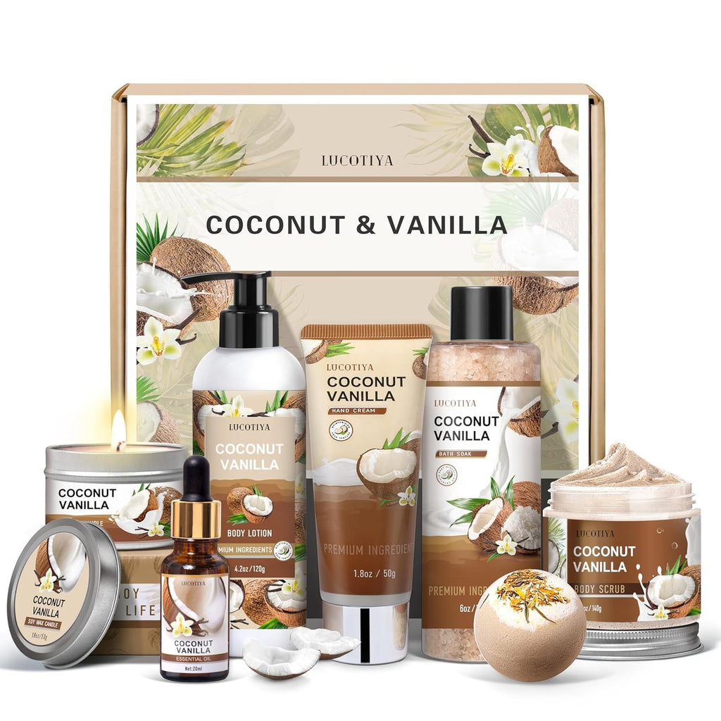 Vanilla Coconut Spa Gift Set for Women - Bath & Body Self Care Kit