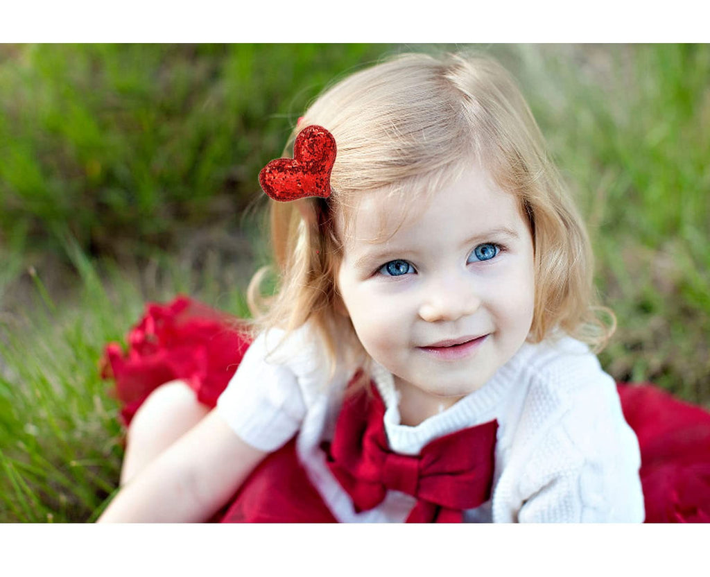 Girls Valentine's Day Glitter Heart Hair Clips Set - Red Sequin Accessories