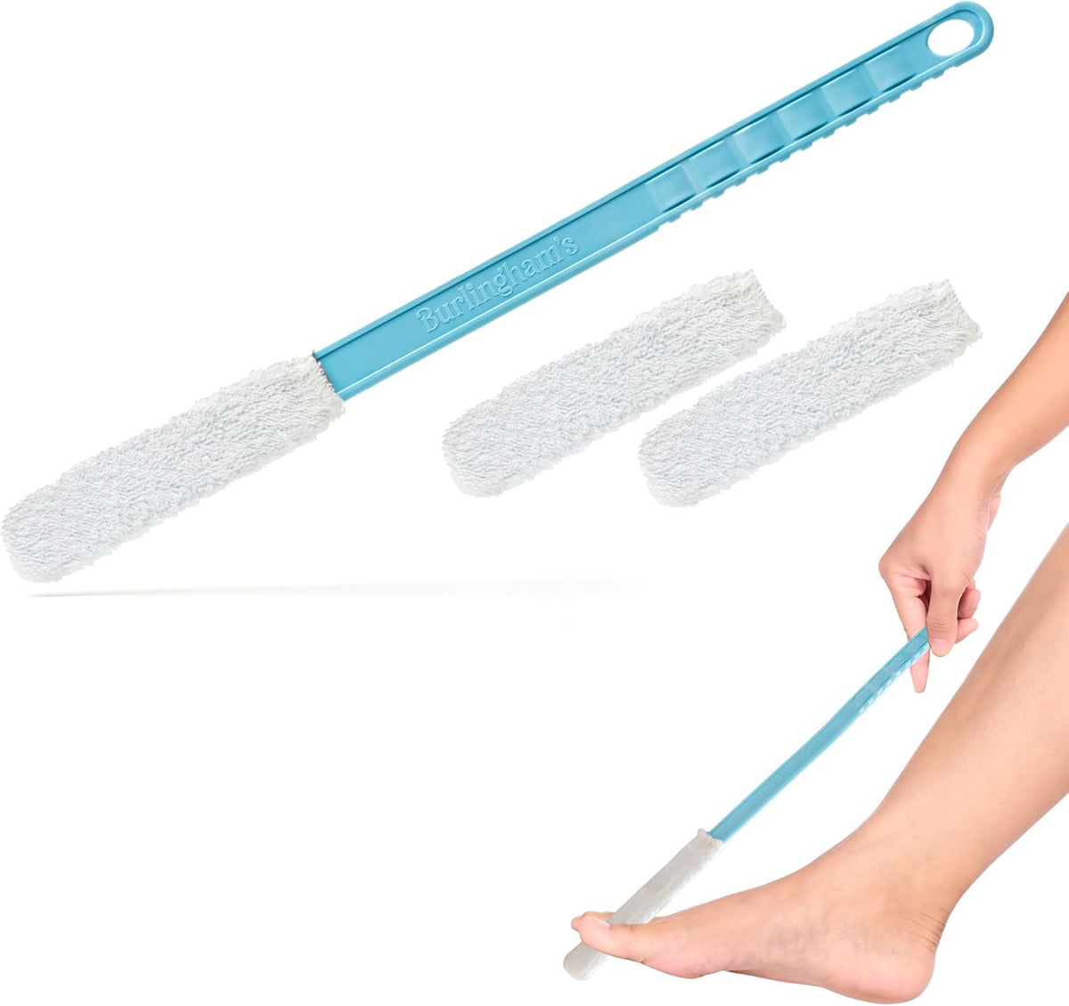 Toe and Foot Towel Brush with 17-Inch Handle & Reusable Drying Covers