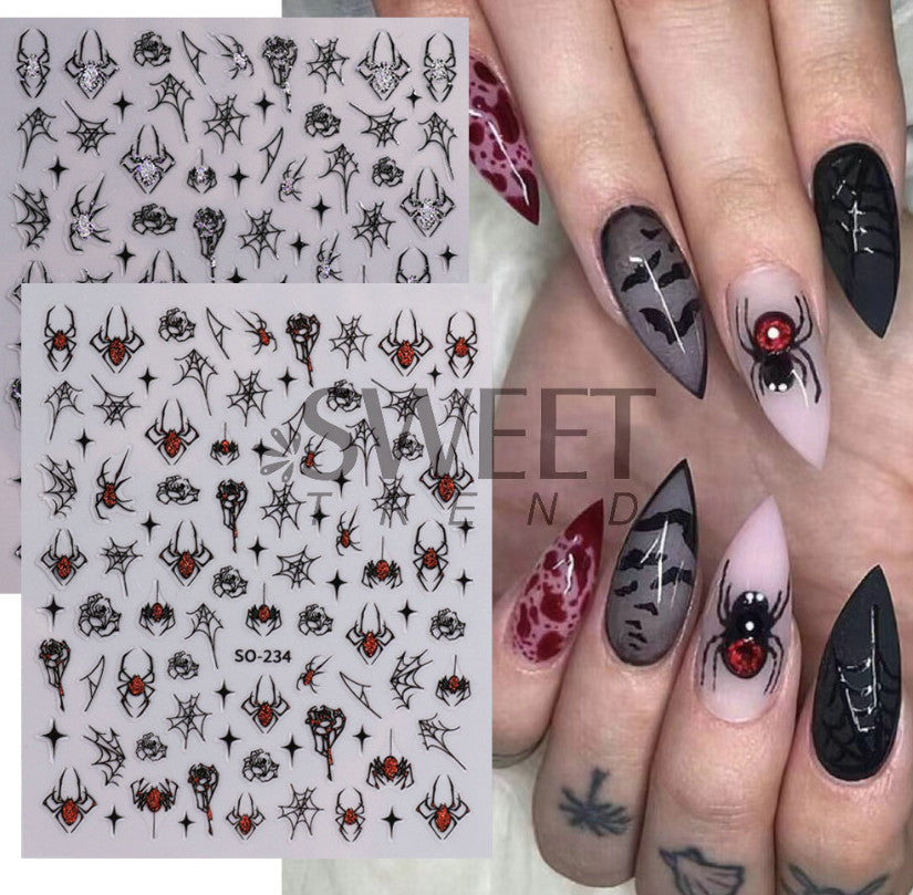 Halloween Nail Art Spider Web Stickers - 2Pcs Self-Adhesive Nail Decorations