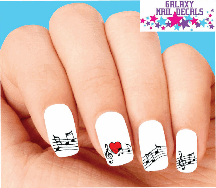 Music Notes & Heart Waterslide Nail Decals - Set of 20 Nail Art Stickers
