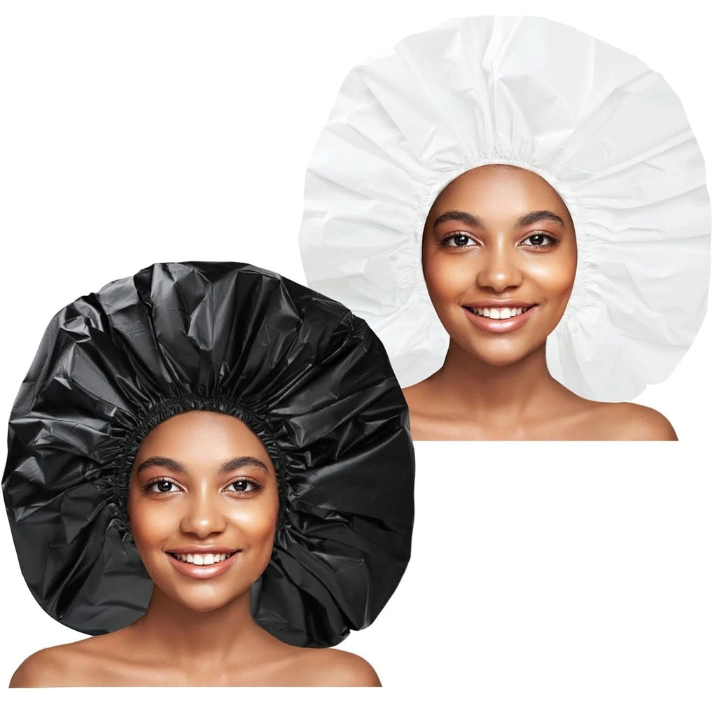 Extra Large Waterproof Shower Cap for Long Curly Hair - Reusable 2-Pack