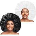 Extra Large Waterproof Shower Cap for Long Curly Hair - Reusable 2-Pack