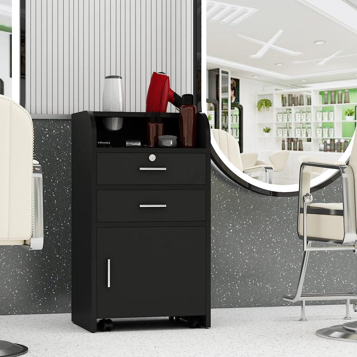 Rolling Hair Styling Station Barber Cabinet Salon Trolley with Storage