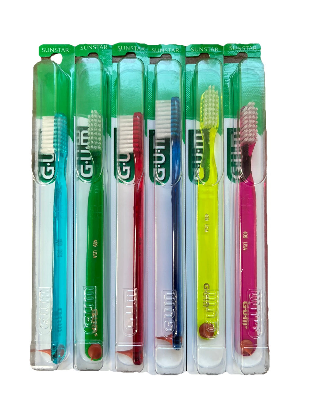 GUM 409 Classic Compact Soft Toothbrush Set - 4 Rows with Rubber Tip