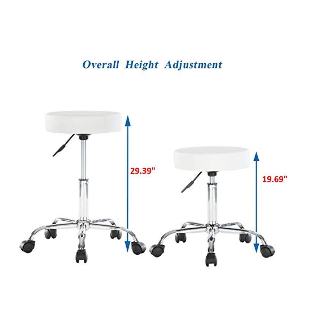 Adjustable Salon Stool Swivel Rolling Chair for Spa Massage White