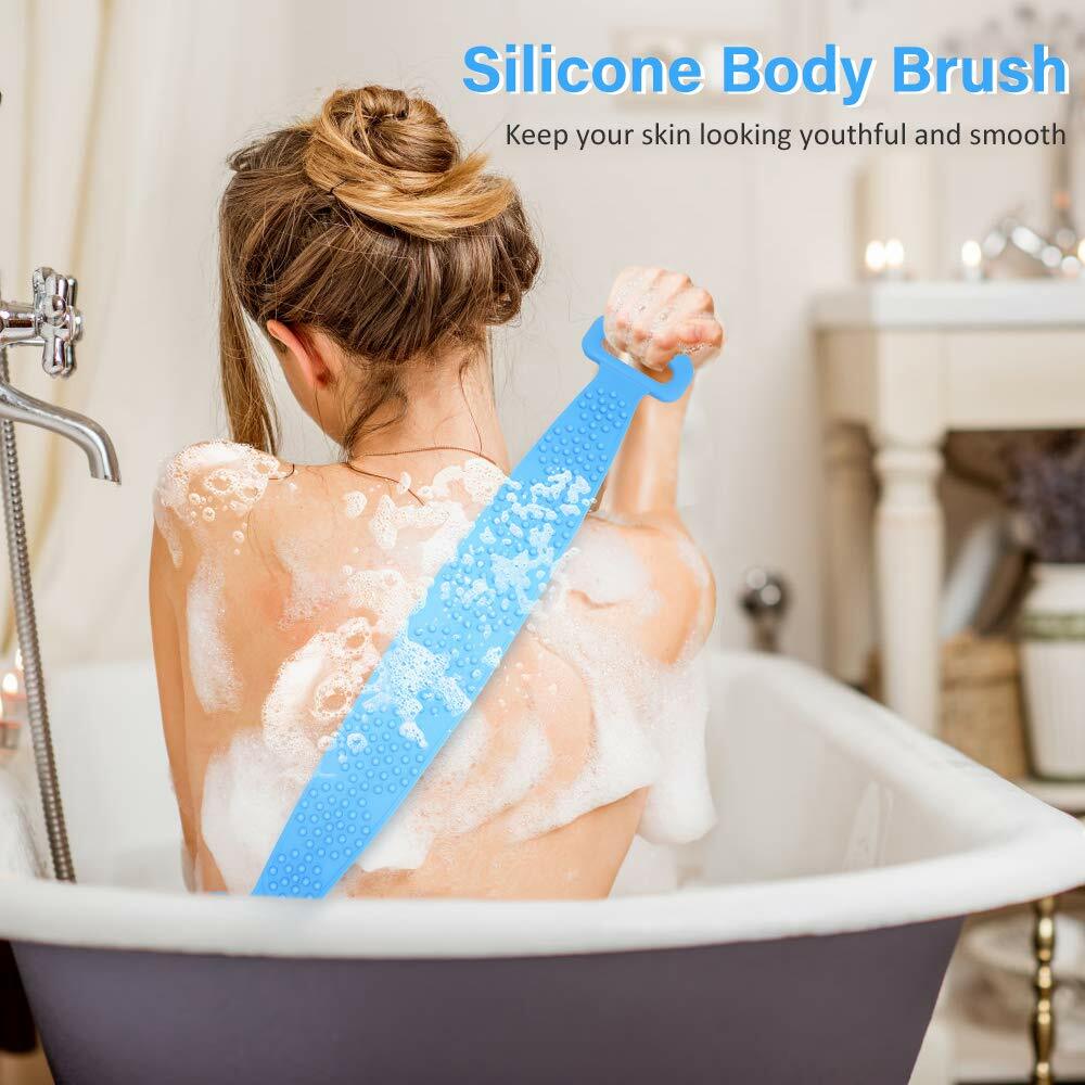 Silicone Shower Back & Body Scrubber Set - 2 Pack, Blue & Purple