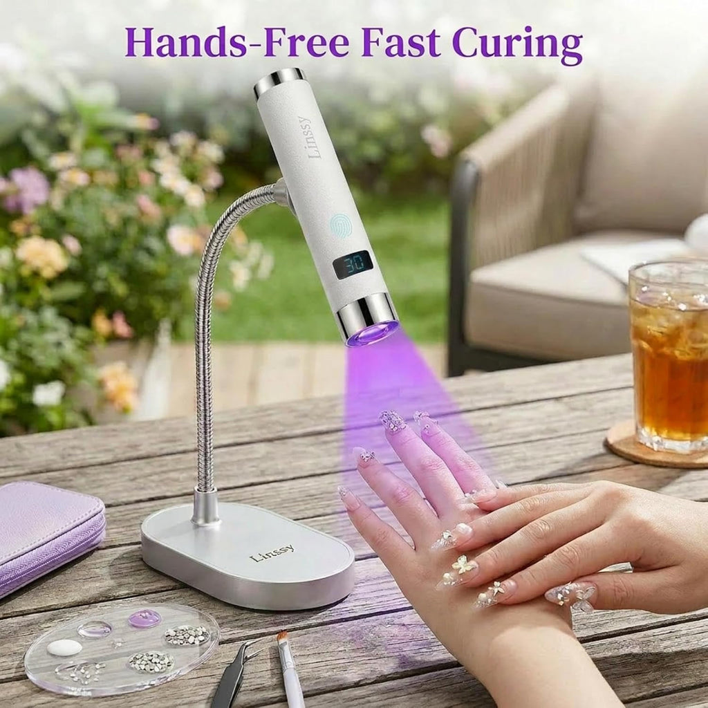 Mini UV Nail Lamp with Auto Sensor & Gooseneck Stand - Portable Gel Curing Light