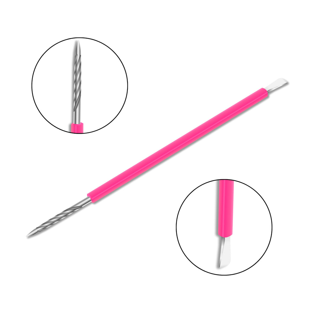 Nail Care Pusher and Stick Stainless Steel with Pink Silicone Cover - 15cm