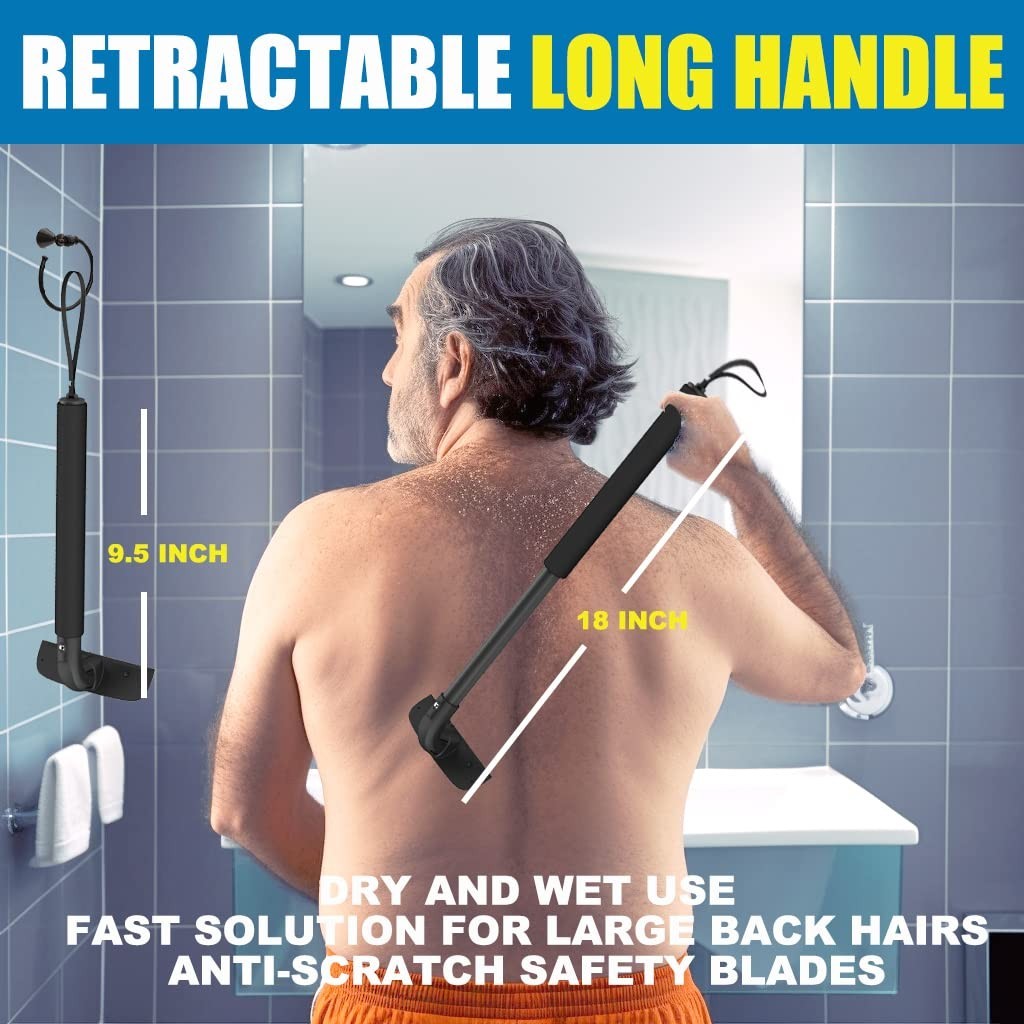 Retractable Long Handle Back Hair Shaver - 22 Inches Body Grooming Tool