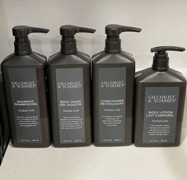 Gilchrist & Soames Warm Oak 4-Piece Bath & Body Gift Set - Shampoo Conditioner Body Wash Lotion