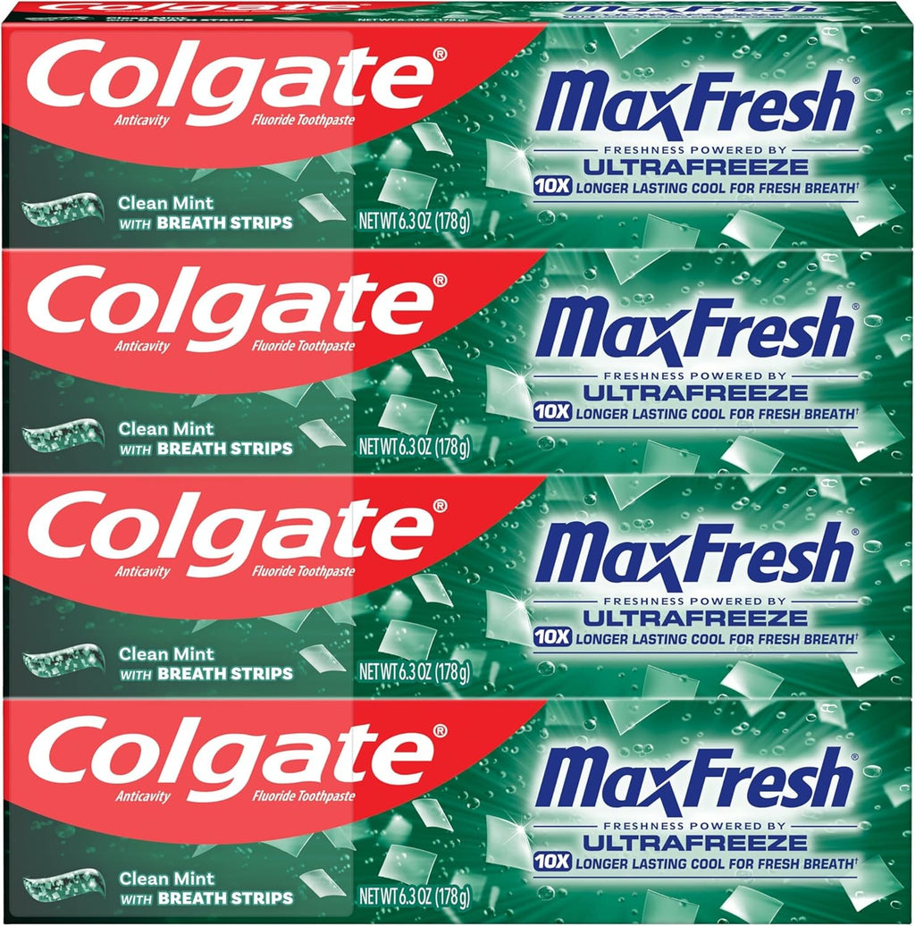 Fluoride Toothpaste with Mini Breath Strips - Clean Mint, 4 Pack, 6.3 oz
