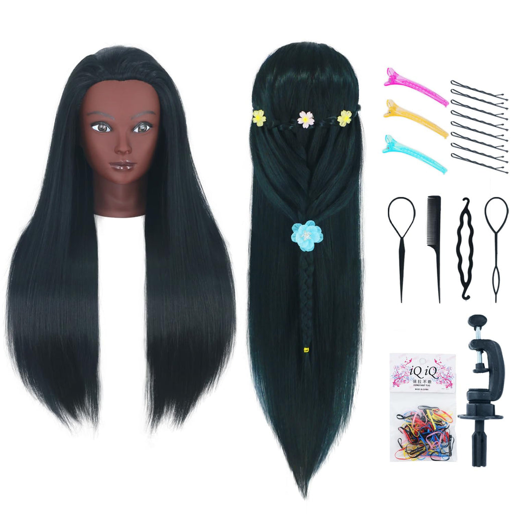 Black Mannequin Head with Hair 26-28 Inches for Hair Styling Practice
