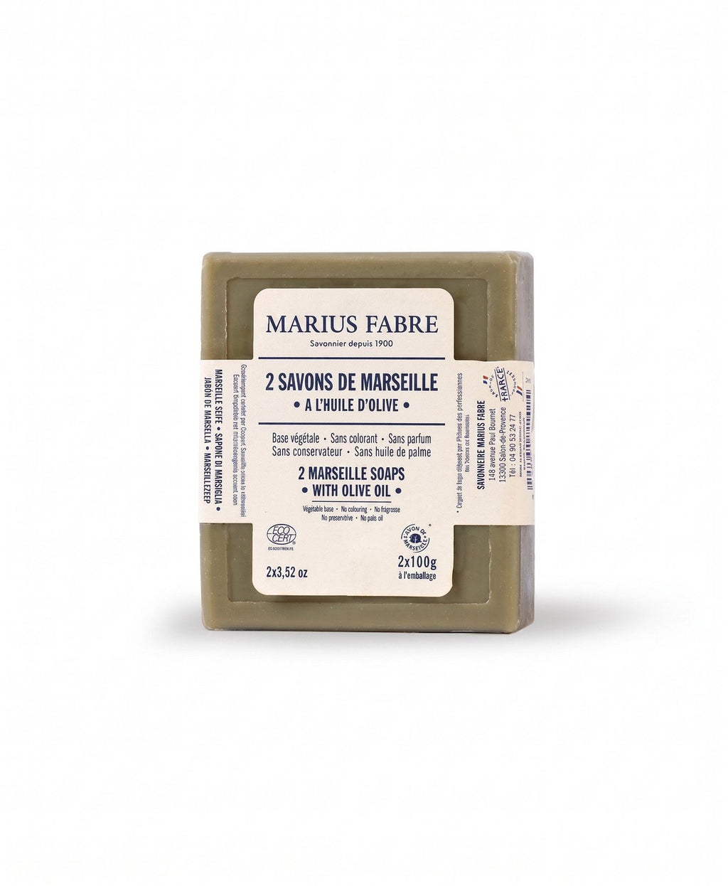 Olive Oil Marseille Soap Bars Set of 2 - Palm-Free, Fragrance-Free