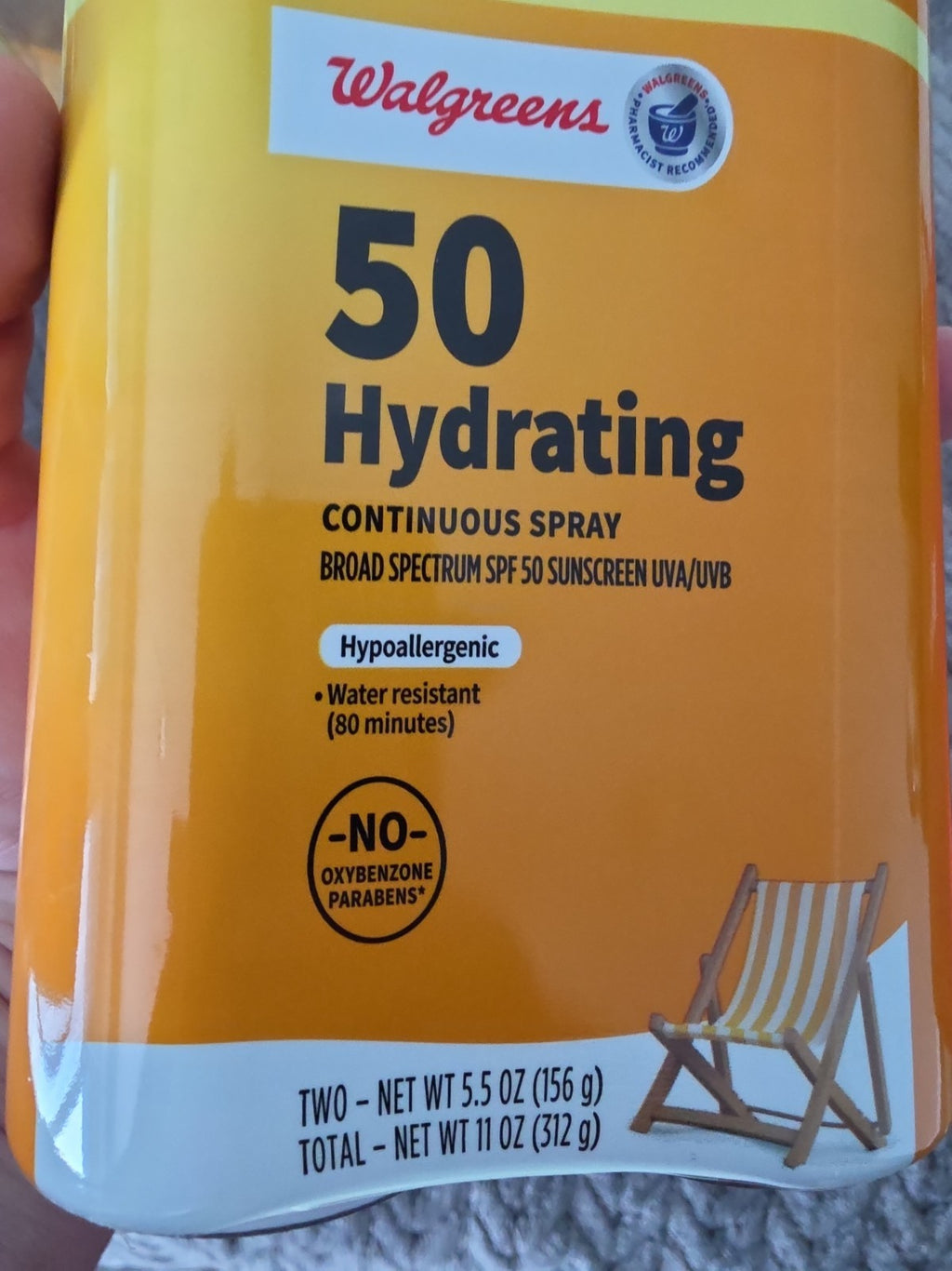 Walgreens SPF 50 Sunscreen Spray Hydrating Hypoallergenic 5.5 oz 2 Pack
