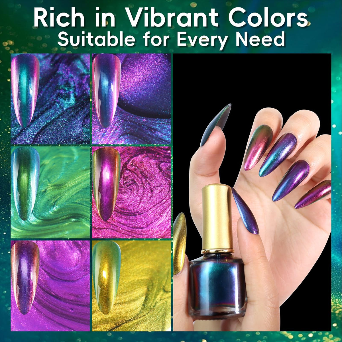 Chameleon Gel Nail Polish Set - 6 Vibrant Color Changing Glitter Shades for DIY Manicure